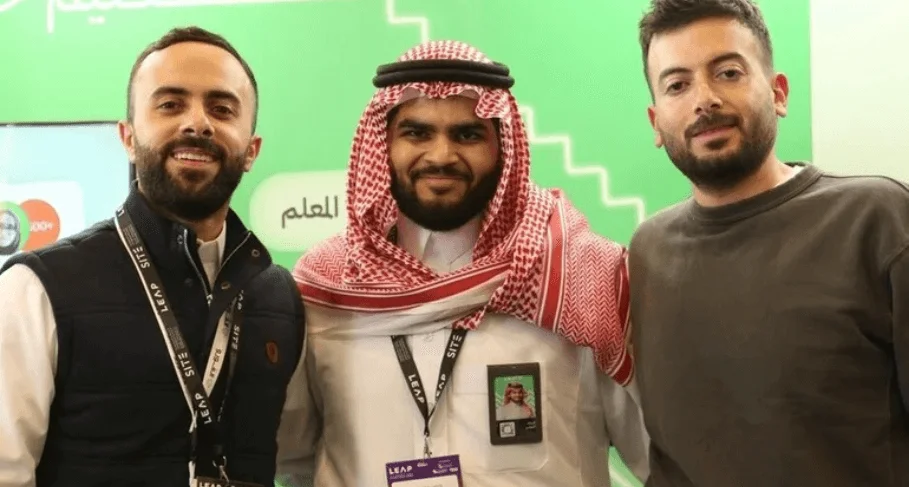 AlGooru founders at LEAP tech conference in Saudi Arabia during their funding announcement